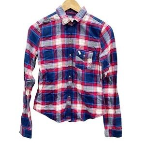 Abercrombie & Fitch Plaid Flannel Shirt Womens XS Red Blue Cotton